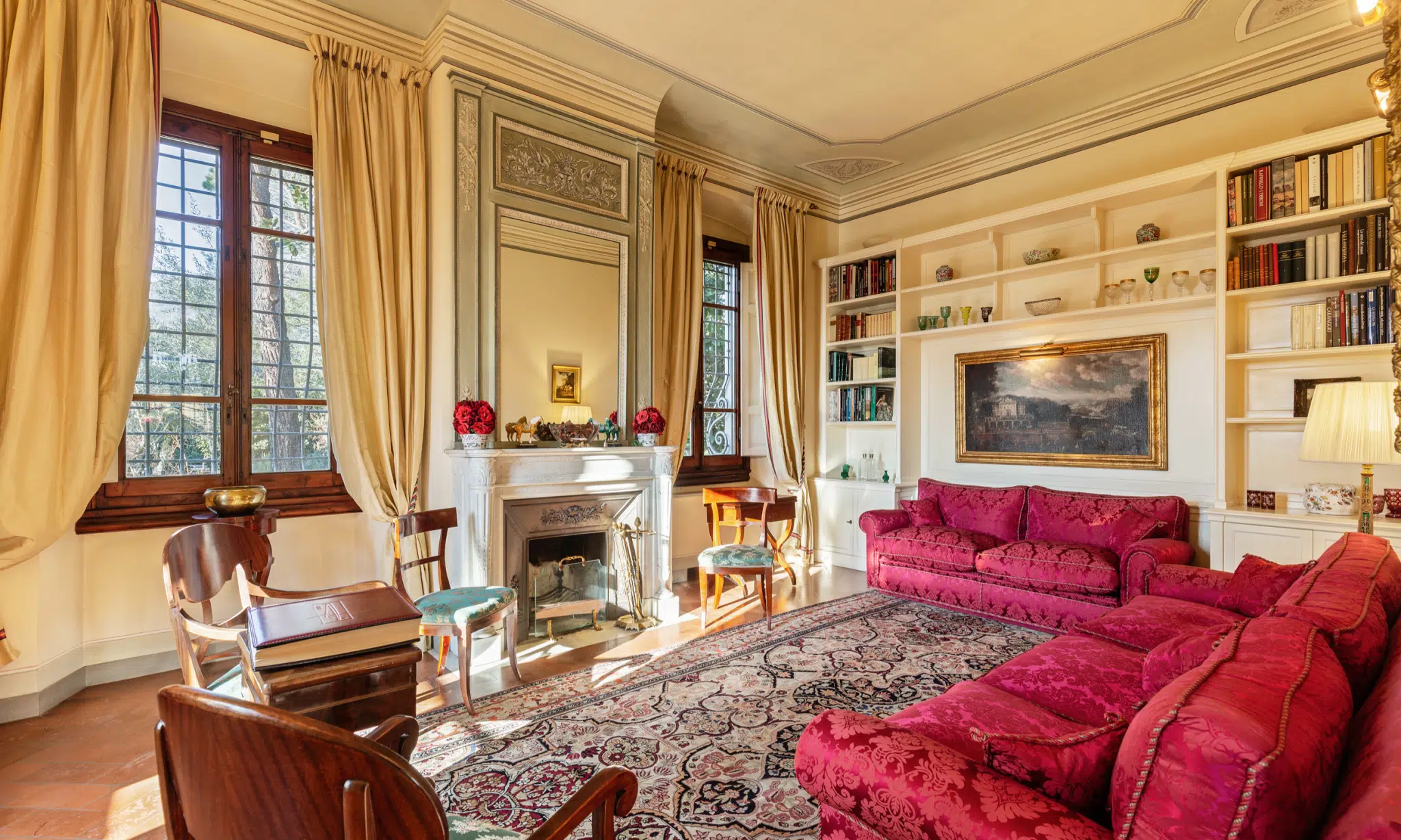 art nouveau fireplace - Villa with a Garden for sale in Tuscany